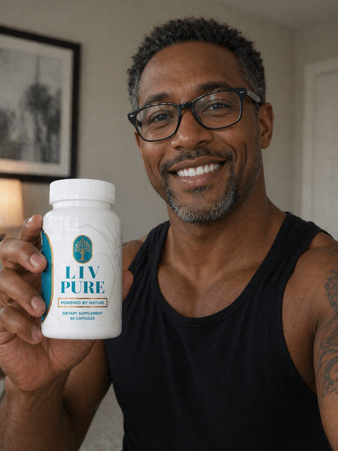 Liv Pure customer review - man holding Liv Pure supplement bottle